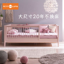 Korean childrens splicing bed with guardrail crib splicing big bed solid wood boys and girls baby bed single bed