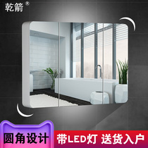  Solid wood paint bathroom mirror with shelf with LED light Simple modern bathroom mirror cabinet combination wall-mounted