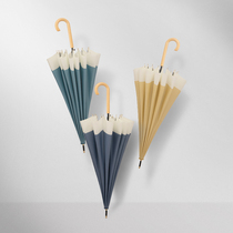 Japanese 16 bone element color splicing edge straight Rod Hook long handle umbrella hipster female umbrella anti-wind and rainstorm