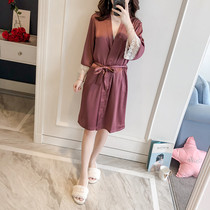 Sleepwear woman Summer thin Ice Silk Short Sleeve Sleeping Robe Day Department Pure Color Lady Bathrobe Lace Lace House Dress