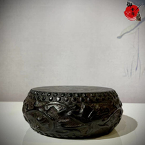 Shanxi Blue Stone stalking Lotus drum size surface diameter 12cm zui large diameter 14cm thickness 5 5cm
