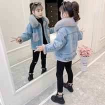 Girls coat winter 2021 new style of foreign atmosphere children padded velvet denim clothing childrens fashionable winter coat