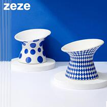 zeze high foot ceramic cat bowl refuse to black chin cat bowl water bowl protect cervical spine pet supplies anti-roll