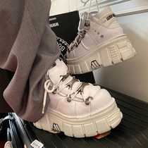  Feng Fanmei with the same heavy metal thick-soled heightening high-top shoes womens punk small leather shoes gothic dark motorcycle boots tide