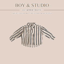 UK BOY STUDIO SPRING NEW CHILD SPRING SUMMER CLOTHING CHILDREN VERTICAL STRIPE LONG SLEEVE SHIRT SPRING AUTUMN SLIM FIT SHIRT