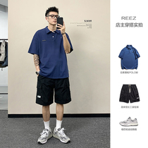 REEZ (shopkeeper wear) Japanese casual short-sleeved polo shirt men summer lapel collar tide brand figure-Half sleeve tide