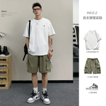 REEZ (store owner wears) 300g heavy sleeve T - shirt men summer day is loose shoulder sleeve pure color coat