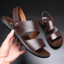 Tide Cards Men Cool Shoes Genuine Leather Summer 2022 New Slippers Dual-use Non-slip Soft Bottom 100 Hitch Casual Sandals