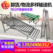 Powered roller conveyor line Unpowered belt conveyor Unloading artifact Slide conveyor belt Roller conveyor