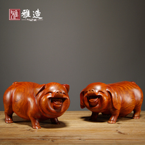 Rosewood carved lucky pig ornaments twelve zodiac ornaments Home living room creative furnishings Mahogany craft gifts