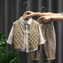 Boys autumn cardigan sweater vest three-piece baby Foreign Air autumn clothes baby children Foreign Air Korean version of clothes tide