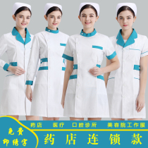White coat short-sleeved pharmacy overalls female summer thin custom white coat dental long beauty salon clothes female