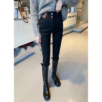 Large size black plus velvet jeans women 2021 new winter fat sister mm high waist slim stretch pants