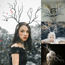 Antler headdress White branch hairpin female elk hair hoop Super fairy fairy photo photography hair accessories props
