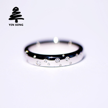 Starry Sky Ring Platinum Silver Pine Jewelry Pt900 Inlaid Diamond Stars Men and Women Couple Ring Platinum