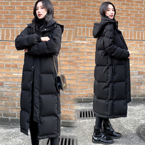 2021 new black Dongdaemun thickened loose couple play down jacket men and women ultra-long over-the-knee down jacket