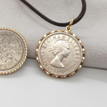 Original custom Queen portrait sixpence coin lucky sixpence vintage lucky coin pendant necklace niche