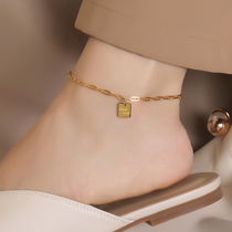 2021 New Tide lucky square anklet female simple ins cold wind niche advanced sense exquisite Net Red