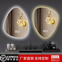 Bathroom smart mirror special-shaped defogging water drop-shaped toilet touch screen led explosion-proof wall vanity mirror with light