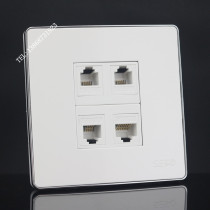 Silver edge 86 type four-port VOIP socket 1 RJ45 computer network port plus 3 CAT3 telephone voice wall plug