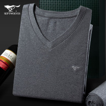 Seven Wolves Men Warm Autumn Clothes Autumn Pants Suit Spring Autumn Day Pure Cotton V Collar Thin winter hit bottom underunderwear