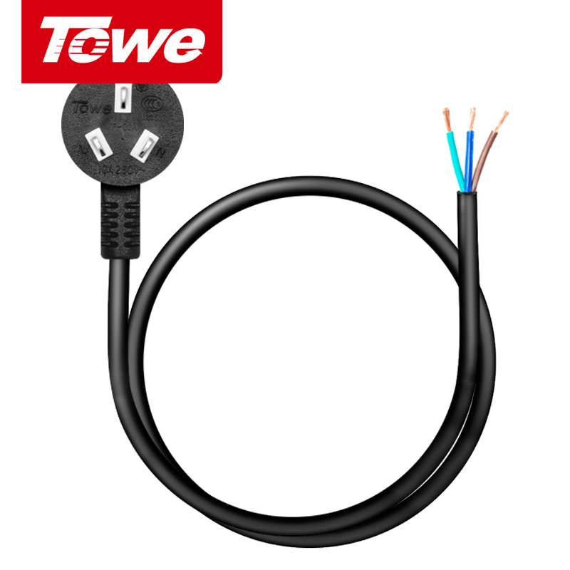 Tower is the same as the three hole national standard power cord with plug, three core bare tail power cord, 1.0/1.5 square