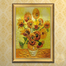 Hand-painted vertical oil painting Van Gogh Sunflower restaurant decoration painting porch living room frame painting European famous painting flower