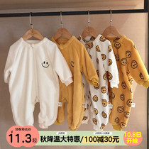 Baby conjoined clothes set newborn boys and girls baby flannel padded velvet autumn and winter pajamas