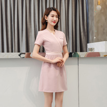 Beautician overalls womens high-end beauty salon summer short-sleeved temperament pink foot road health hall SPA dress