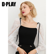 DPLAY2022 Spring new black and white spell-style retro square collar little sweaty girl hit with a sello-knit cardio-hoodie