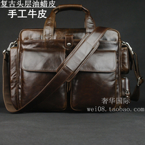  Noble super new large handmade real leather bag Business bag briefcase mens bag business travel mens bag