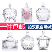 Fruit plate Small exquisite glass with cover European glass candy jar Transparent storage jar with cover Fruit bowl Sugar jar adjustment