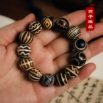 (Swallows finest) Millennium ancient beads Bontik Wood fossil earth beads text play old beads hand string bracelet men and women