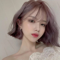 Wig short hair female summer full head sleeve type bovine purple Net red round face short curly hair natural age wool roll