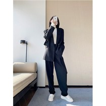 LIN black straight suit pants womens autumn new high waist wide leg pants tall loose hanging casual pants