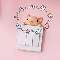 Cute girl heart room decoration Resin piggy mini switch sticker Wall socket wall sticker Animal three-dimensional sticker