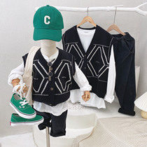 Online Red Kiss Costume Spring Autumn Clothing 2022 New Men And Women Knit Waistcoat Vest Mother Mother-daughter Dress Ocean Gas Tide