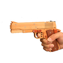 OGGCRAFT Solid wood burst pushback loaded rubber band pistol Childrens toys launch soft bullet class wood gun