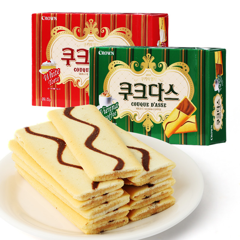 韩国进口可瑞安/可拉奥/奶油夹心蛋卷威化甜饼干小奶油蛋卷72g*2