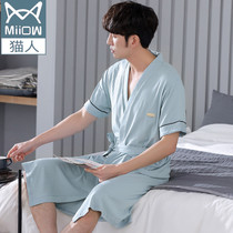 Cat person sleepwear male summer Modale cotton short sleeve thin section Japanese and spring summer bathrobe mens pyjamas