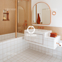 Nordic bathroom Bathroom sink tile Kitchen bar Yin and yang corner Pink beautiful arc brick Arc small white brick