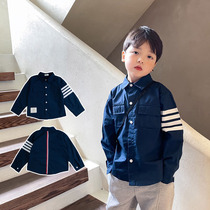 Heart mothers spring and autumn Japanese boys shirt Cotton webbing long-sleeved shirt College style casual lapel top tide