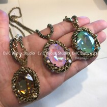 Big designer 24k gold-plated colorful crystal necklace