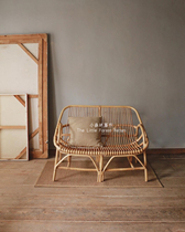 Small forest Nordic retro rattan double sofa 2-person small apartment 120cm real Vine woven high back chair