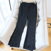 Praise ~ huge thin G end temperament black suit Bell pants female high waist straight slit long pants spring and autumn