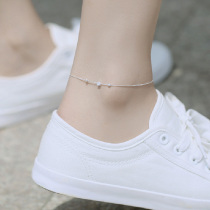 925 pure silver sexy ins small crowddesign senior feel square silver Pearl foot chain Women 2021 New wave silver foot chain