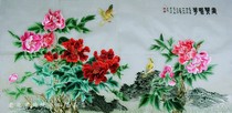 Rich peony special gift handmade embroidery old embroidery piece hand embroidery Su embroidery decorative painting living room mural fabric