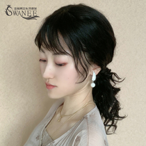 Wig female medium long curly hair fashion temperament Korean style curly air bangs natural fluffy real hair wig set