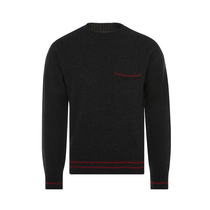 MARNI dark GRAY wool blend material Red stripe decorative design classic round neck mens sweater