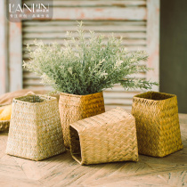 American pastoral hand-woven straw non-rattan Wicker small vase desktop flower arrangement flower basket dried flower pot